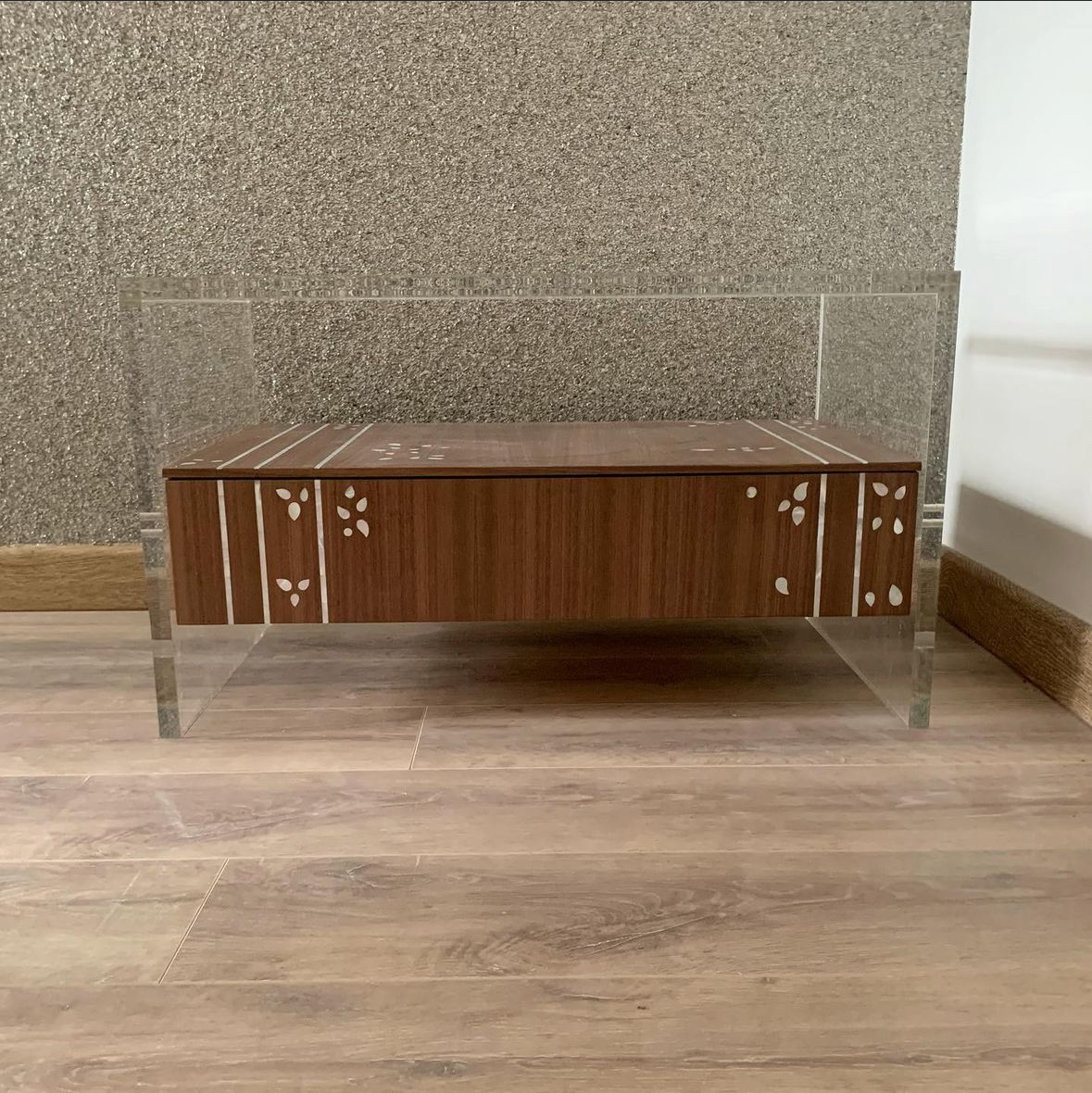 Plexiglass Rectangular Bedside Table with Mother of Pearl