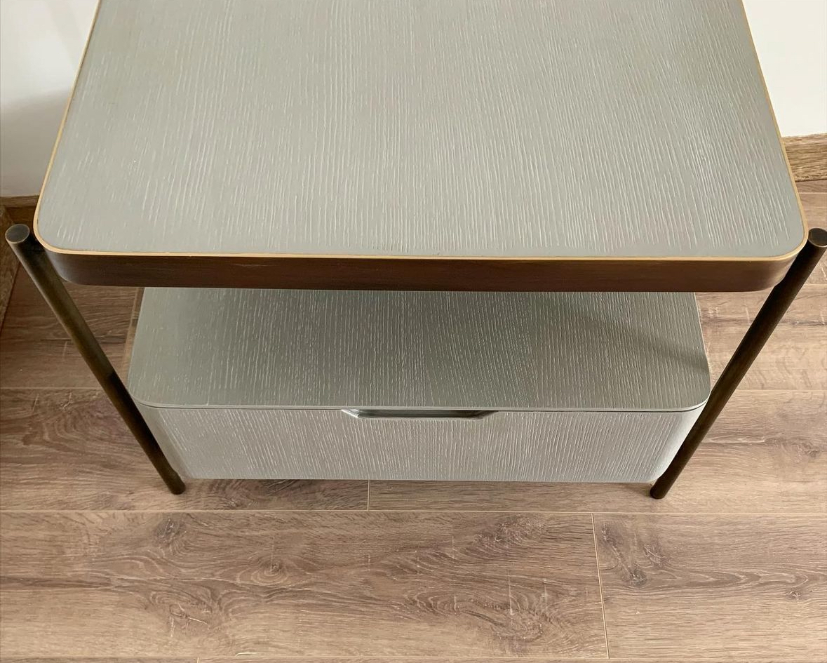 Copper Bedside Table with French Oak Top