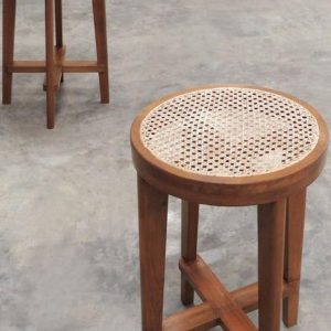 Beech Hardwood Stool with Rattan Top