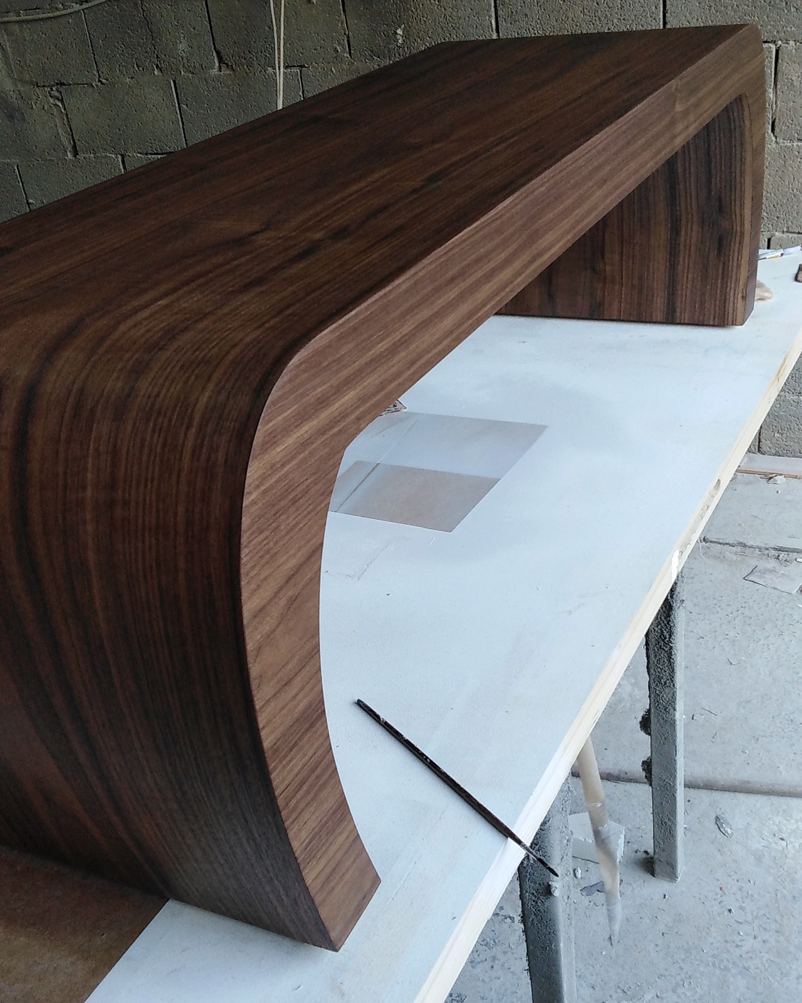Bended Walnut Veneer Coffee Tables Handmade 2X - Image 3