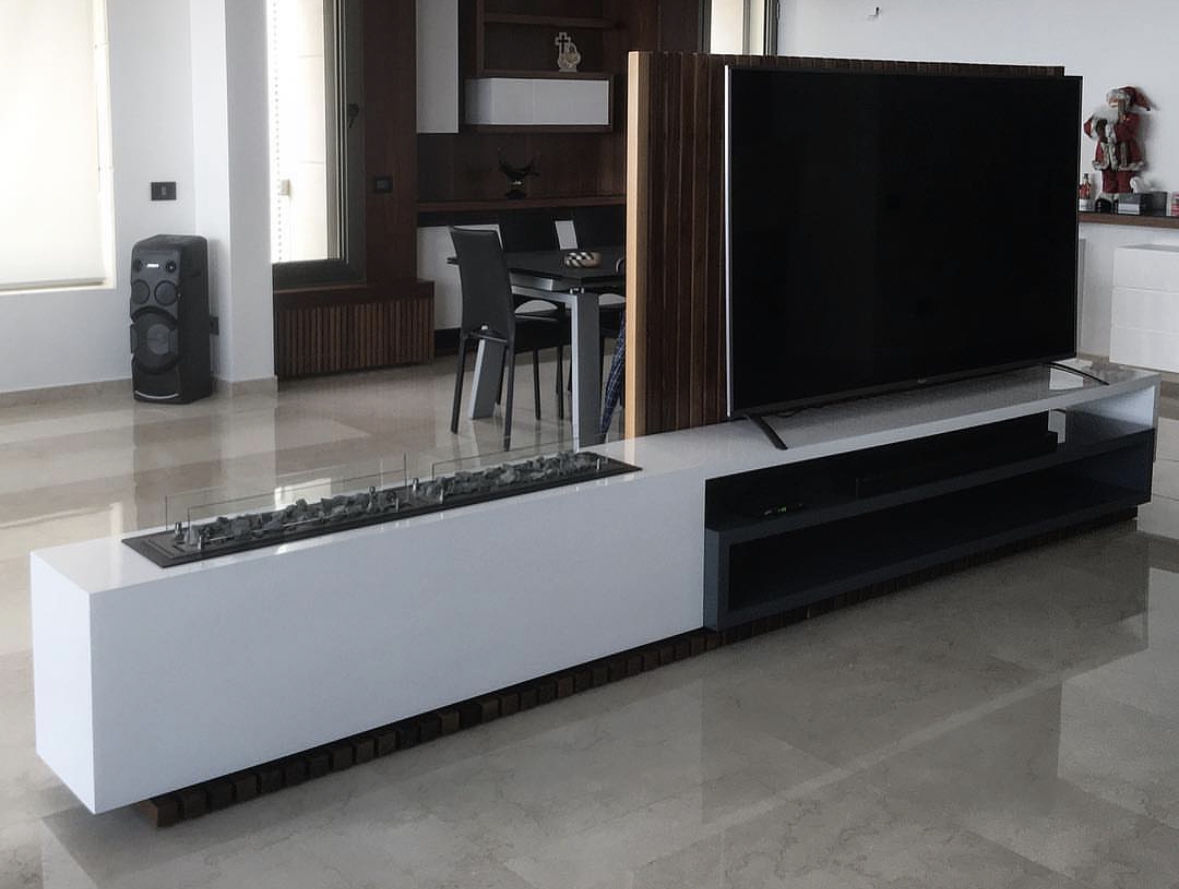 American Walnut TV Unit with Glossy MDF Box