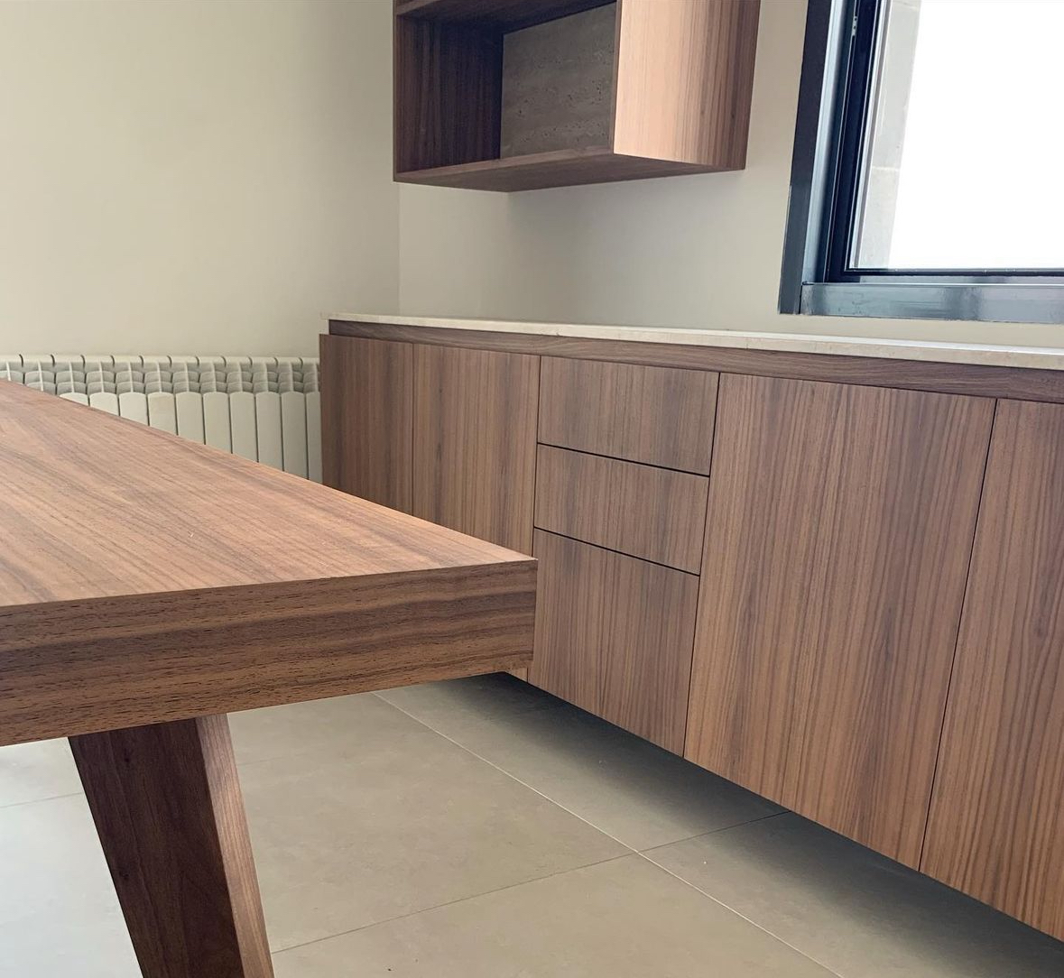 Walnut Dresser with Travertine Top