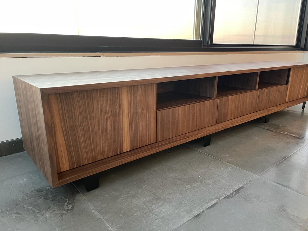 American Walnut TV Unit with Black Steel Base - Image 4