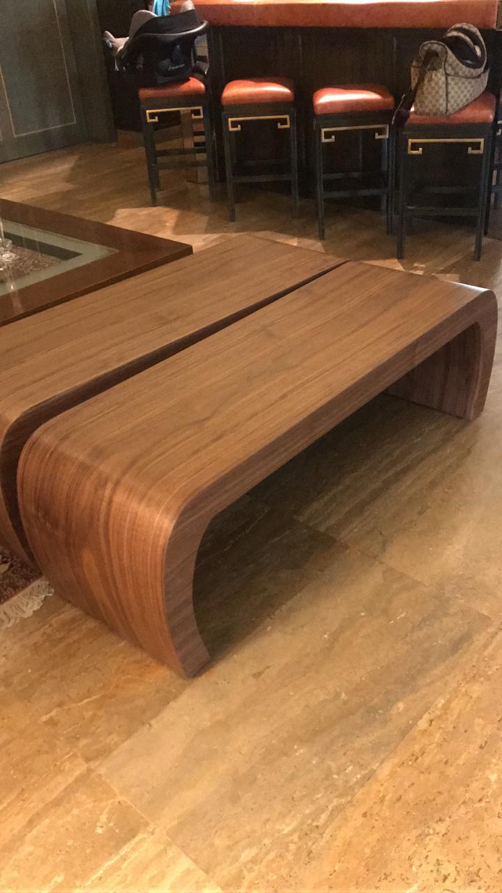 Bended Walnut Veneer Coffee Tables Handmade 2X - Image 2
