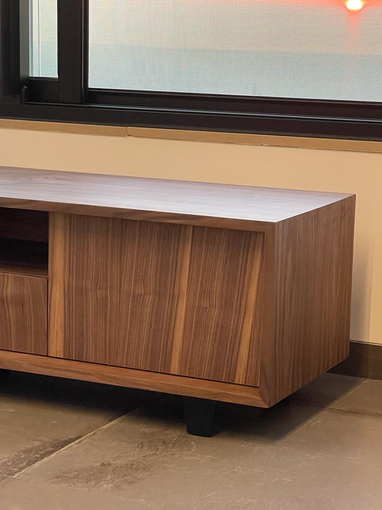 American Walnut TV Unit with Black Steel Base - Image 3