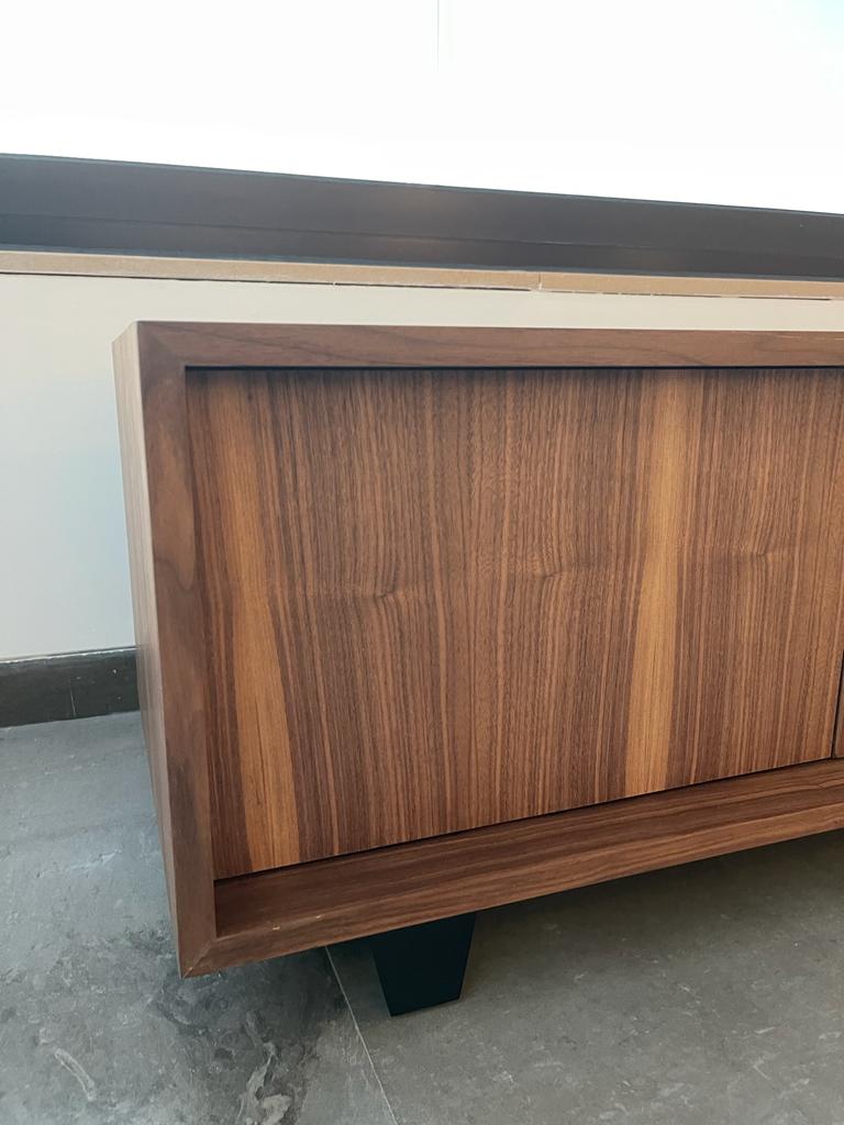 American Walnut TV Unit with Black Steel Base - Image 2