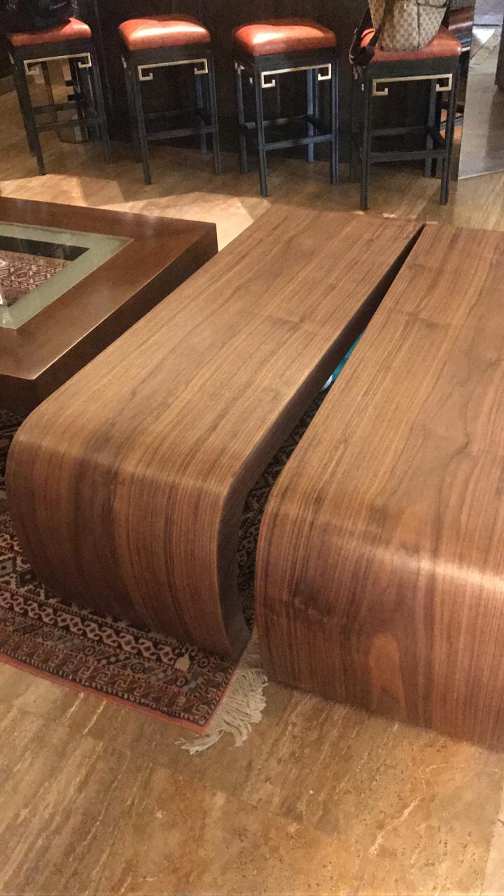 Bended Walnut Veneer Coffee Tables Handmade 2X
