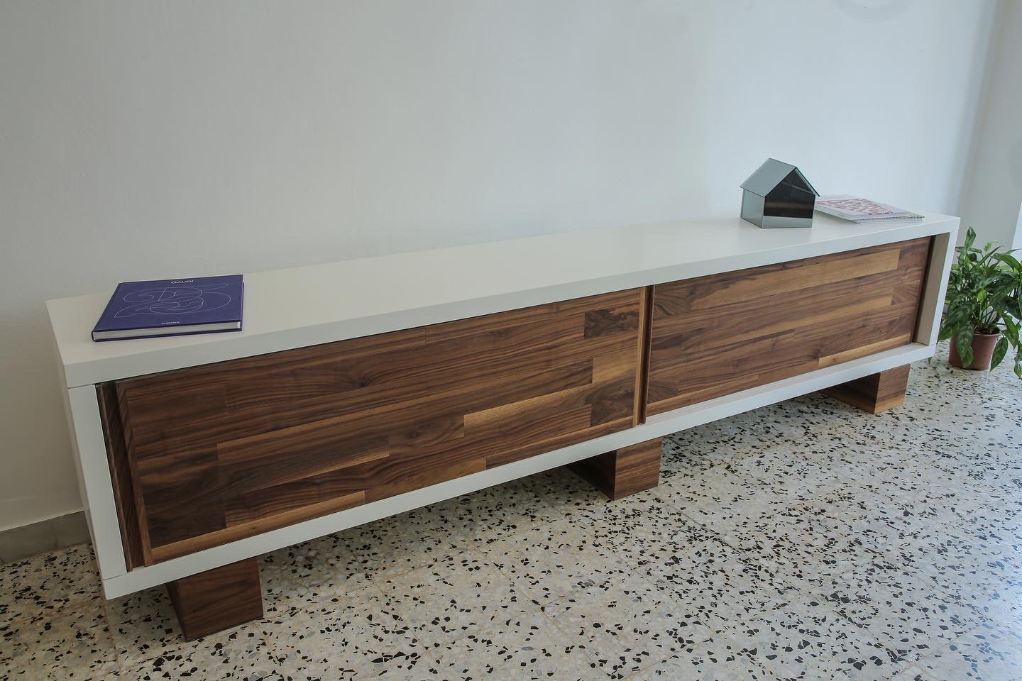 American Walnut TV Unit with Sliding Leaves