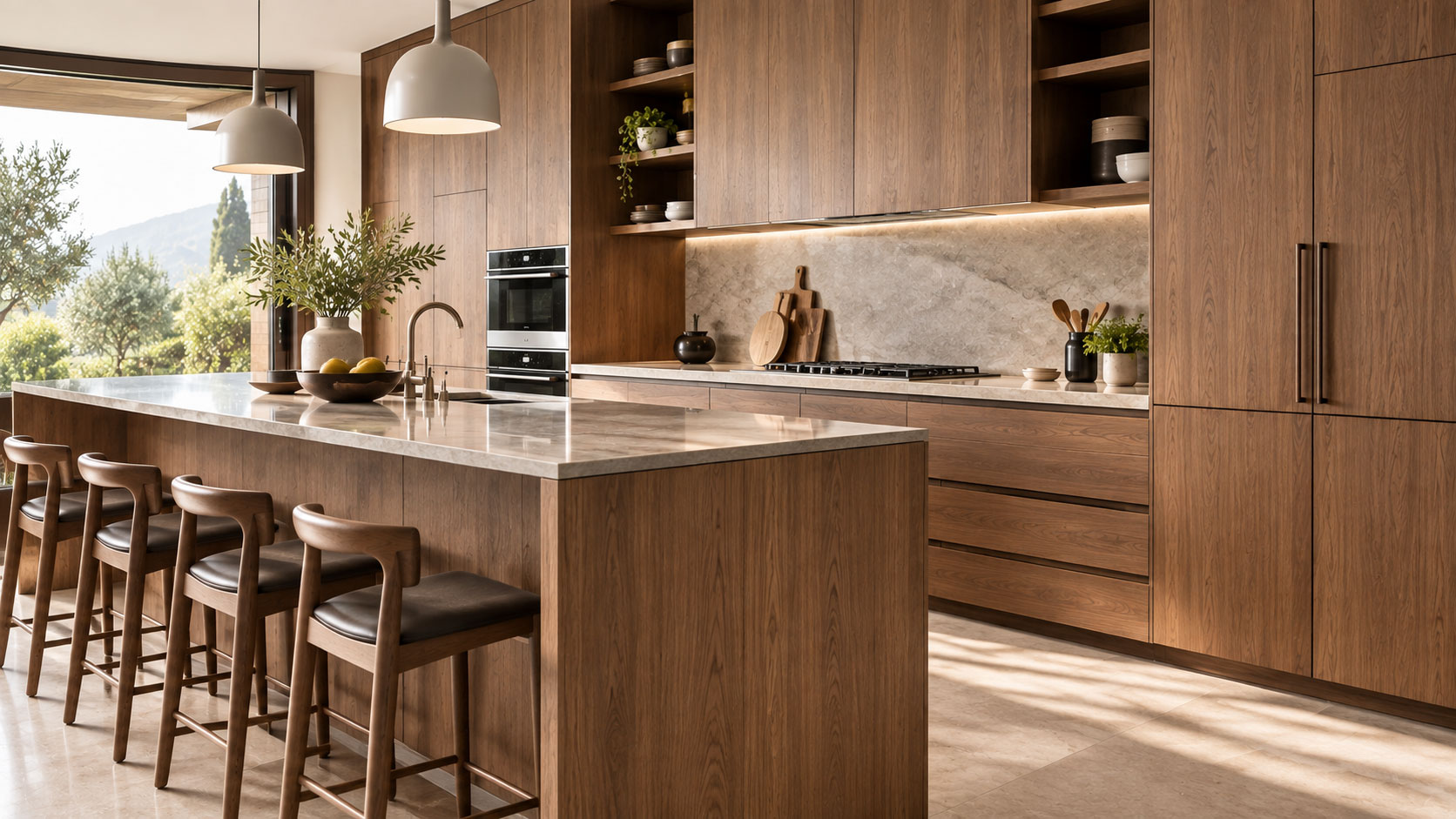 Custom wood kitchen cabinetry in a contemporary interior